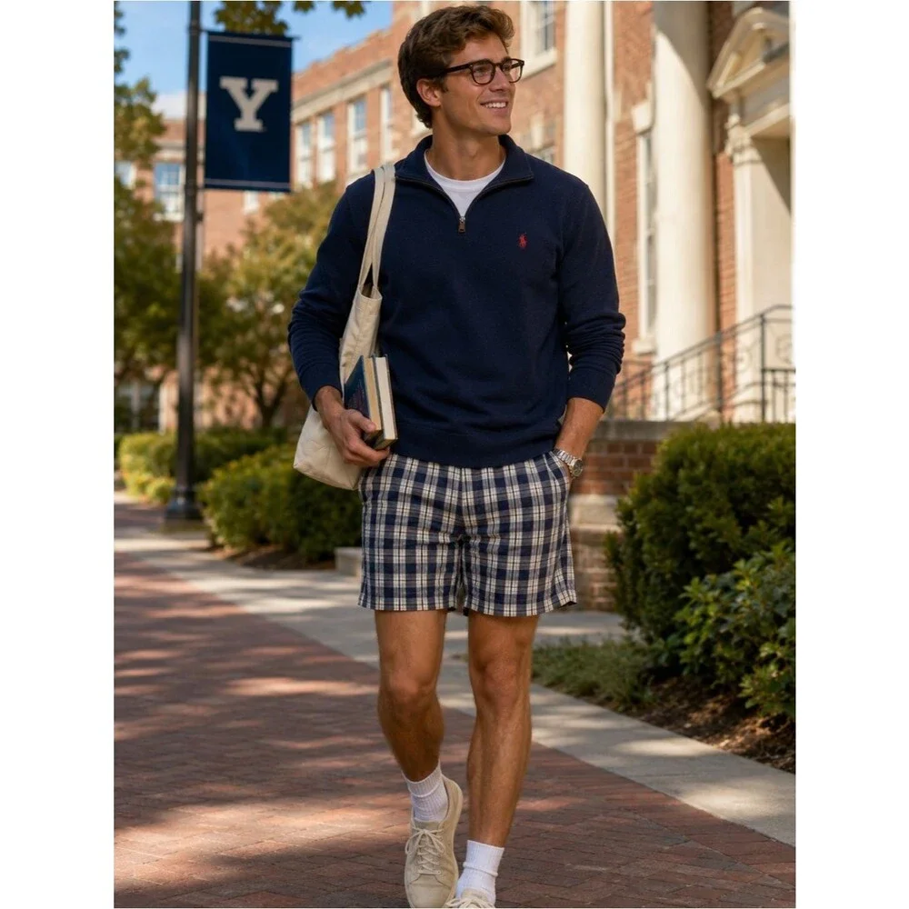 Polo Ralph Lauren Blue White Plaid Cotton Shorts Size 36 Vintage Men’s Golfwear